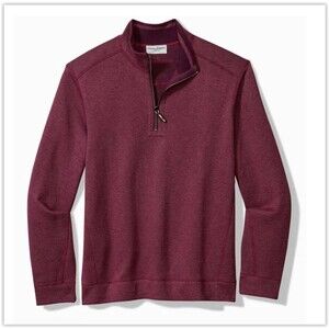 NWT Tommy Bahama Mens Slubtropic Reversible Half Zip Sweater Rum Berry Heather,L